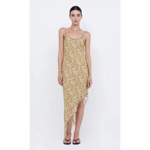 Bec + Bridge Florentine Asymmetric Golden Blurred Floral Silk Midi Dress Size 8